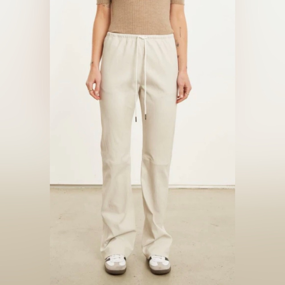SPRWMN Size S • Ivory Flare Stretch Leather Straight Leg Pants.
